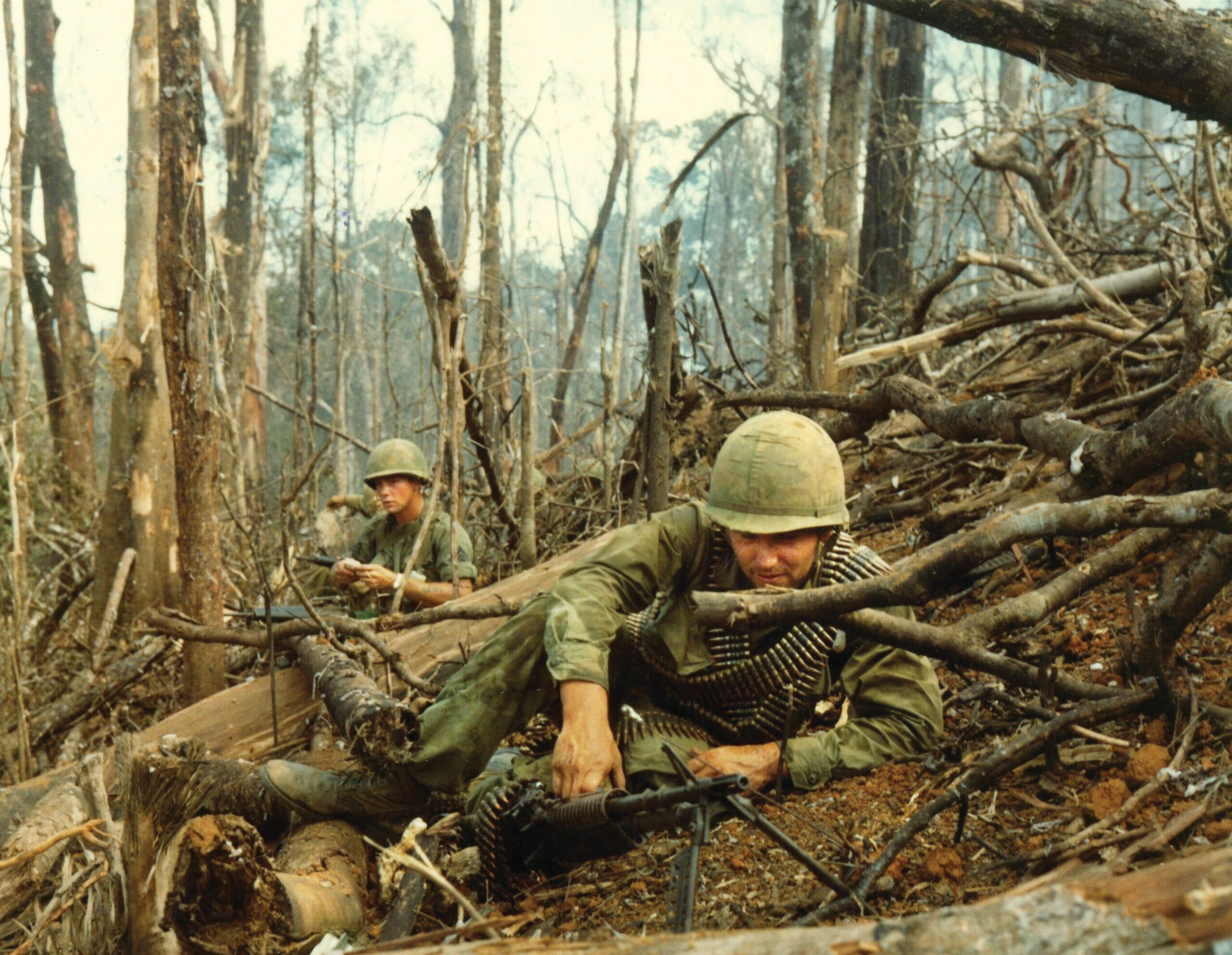 Sky Soldiers from the 173rd Airborne Brigade are pinned down by mortar fire near Dak To, Vietnam. Alpha Company, from the 173rd’s 2nd Battalion, 503rd Infantry, began the morning of June 22, 1967, with 131 men in the field. After a three-hour firefight, 76 of them were dead, with 23 wounded, for the highest casualty rate suffered by a single rifle company, Army or Marine, in one engagement during the war.