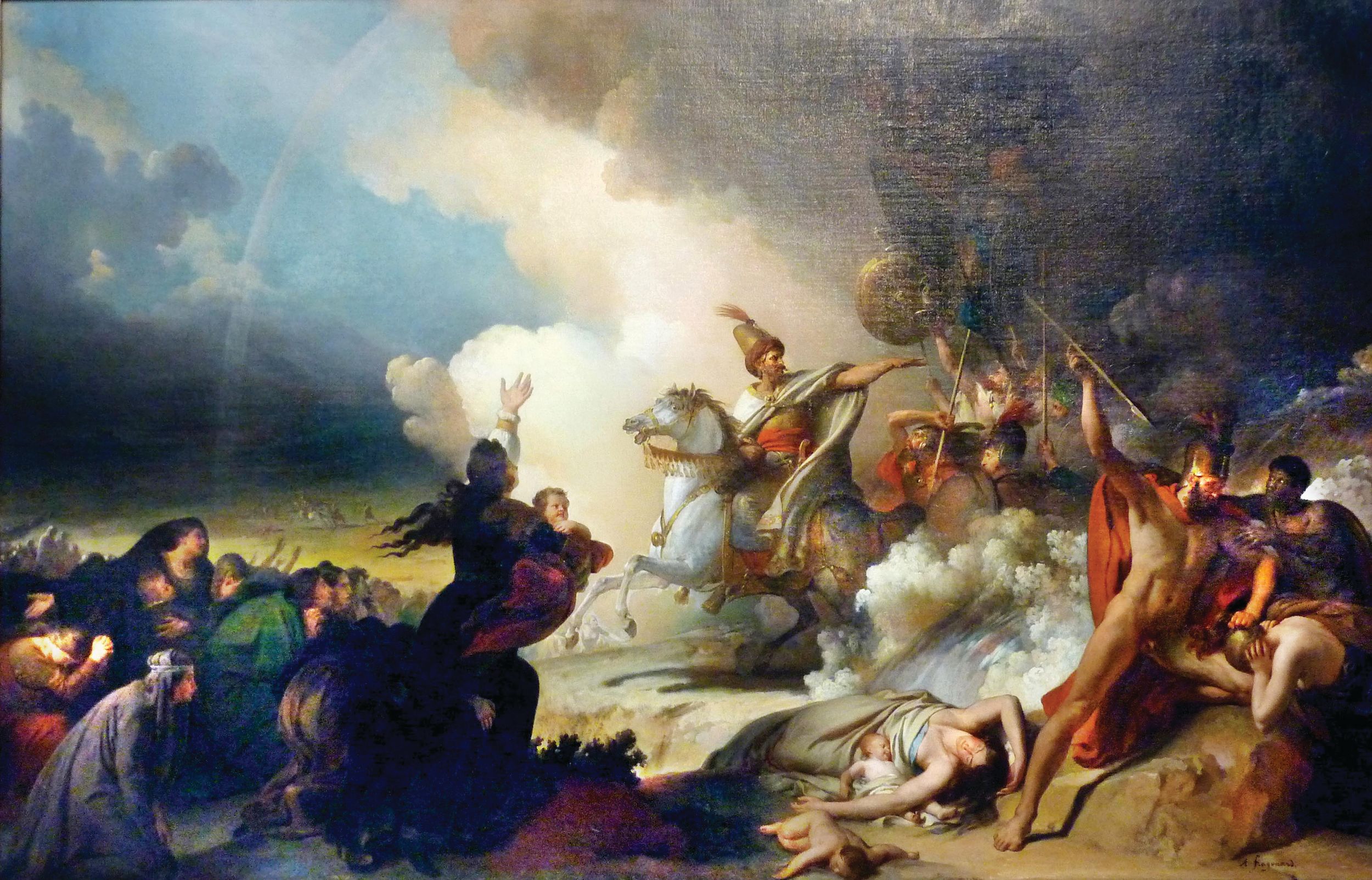 Saladin I (1138-93) in Jerusalem by French artist Alexandre-Évariste Fragonard (1780-1850) depicts Saladin, the Sultan of Egypt and Syria, arriving in Jerusalem in 1187 after defeating the Christian Crusaders at the Battle of Hattin. Saladin allowed many Christians to ransom themselves and leave, though some were enslaved. 