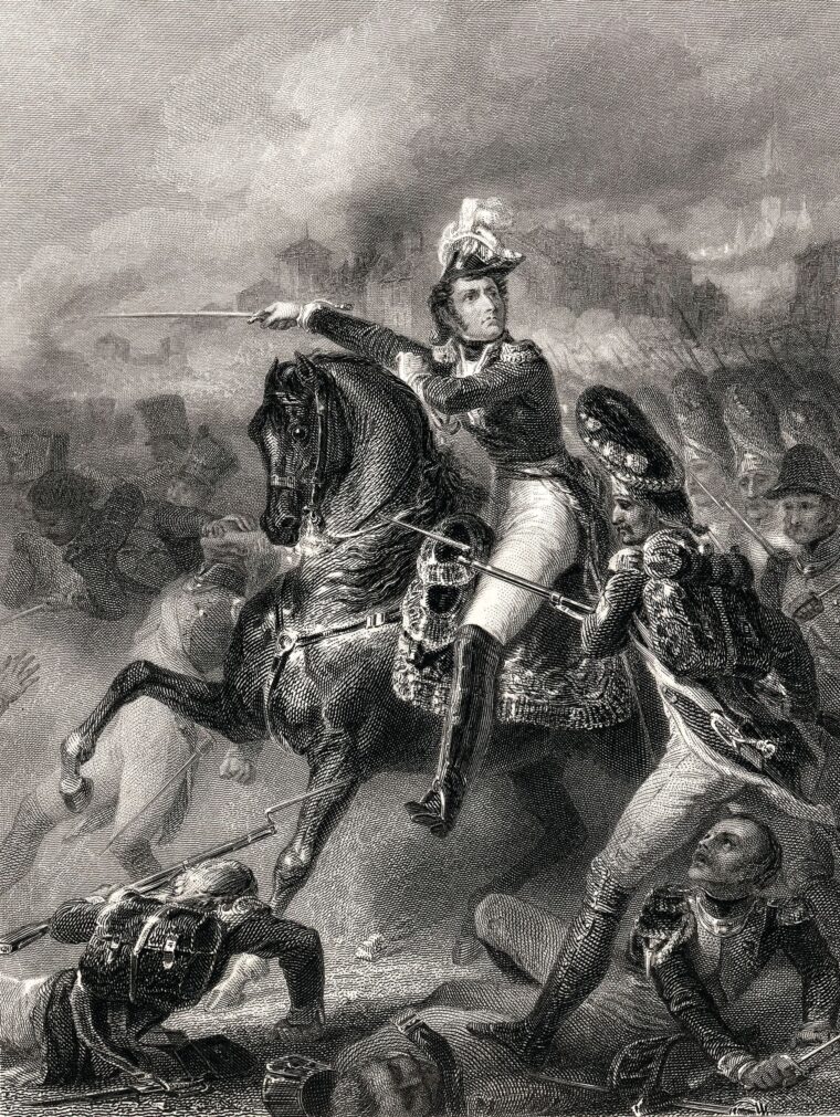 French engraving of Napoleon’s friend and trusted Marshall Jean Lannes, who was only 40 when he took command of the French army for the brutal Second Siege of Saragossa in 1809. After weeks of savage house-to-house fighting he captured the city near the end of February, earning the title Duke of Montebello. Three months later, Lannes would die after being struck in the legs by cannonball during the Battle of Aspern-Essling in Austria, where the French would also lose 20,000 men in what would be Napoleon’s first personal defeat in a major battle.