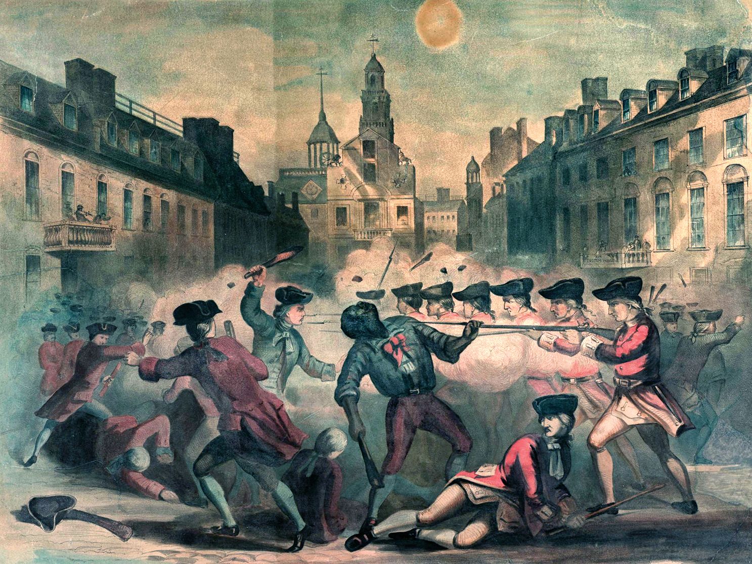 Crispus Attucks is shot and killed with four others during a March 5, 1770, demonstration now known as the “Boston Massacre.” Attucks, a sailor of mixed African and Indigenous ancestry, is widely considered the first Patriot to be killed in the American Revolution.