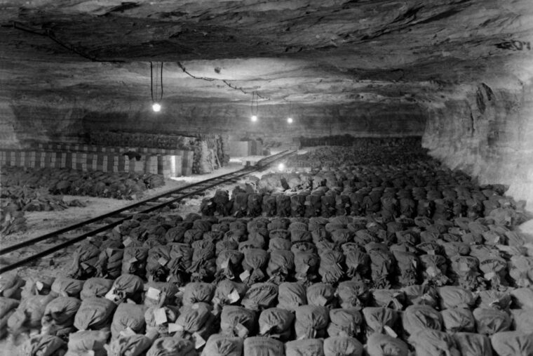 A view into the salt mine of Merkers in Thuringia, Germany where Nazi officials hid gold and other valuables stolen from concentration camp victims, and others, during World War II.