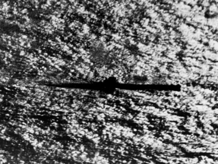 A rare view of a German Type VIIC submarine U-615 running on the surface. Over the course of eight days running across the Caribbean Sea, the U-boat was hounded by a gauntlet of Allied aircraft, including the Douglas B-18 Bolos of the 99th Bombardment Squadron. Just one day after this photograph was taken, the “Grey Wolf” was finally sent to the bottom.