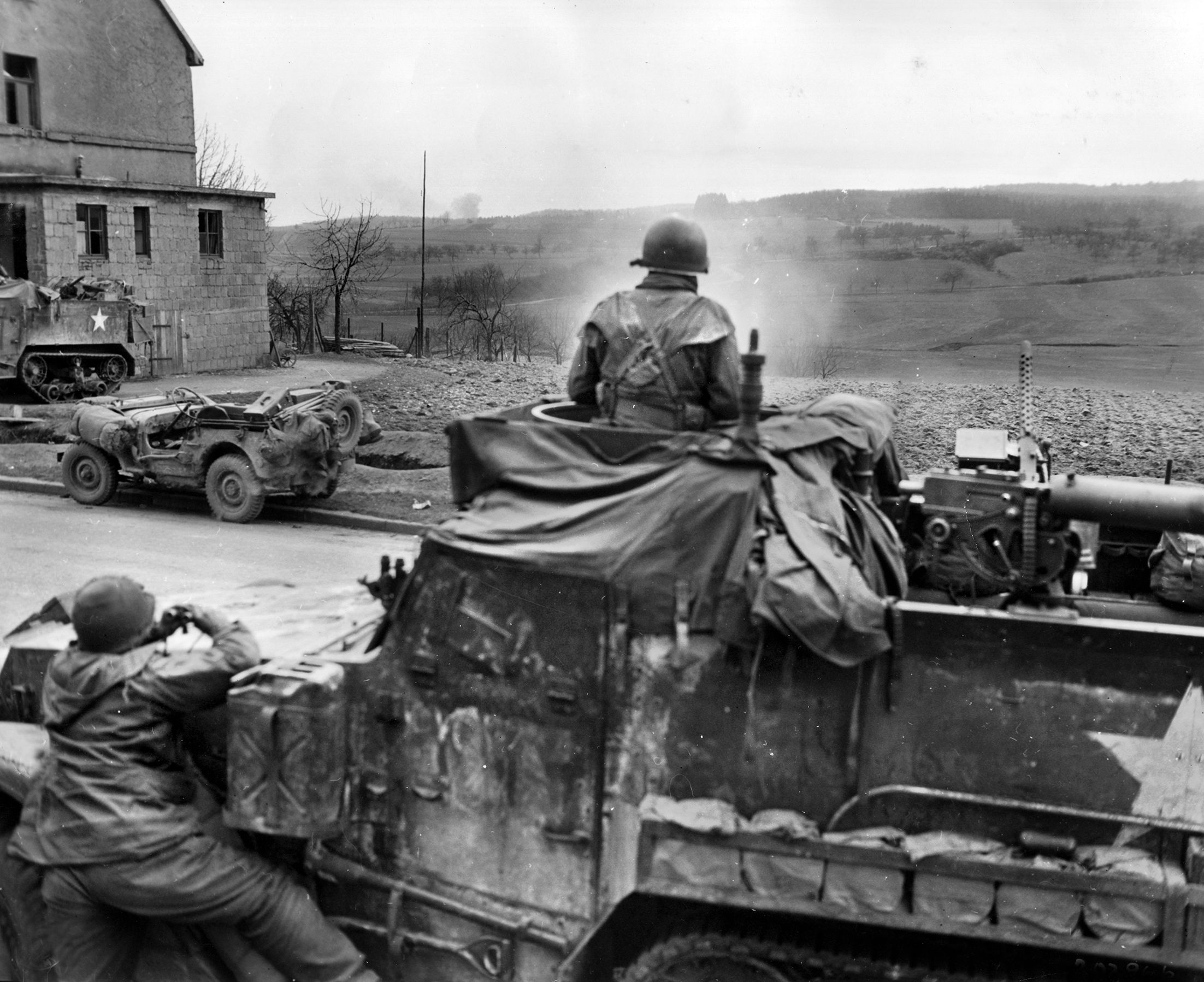 A mortar crew with the 76th Infantry Division fires across the Rhine River two days after Patton’s initial crossing on March 22, 1945. The various crossings in different locations ensured confusion for the Germans and a solid beachhead for Patton’s troops.