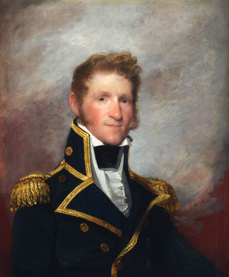 Gilbert Stuart portrait of Master Commandant Thomas Macdonough, whose brilliant tactical victory on Lake Champlain halted Britain’s grand invasion, forcing the British to abandon their territorial demands at Ghent. 