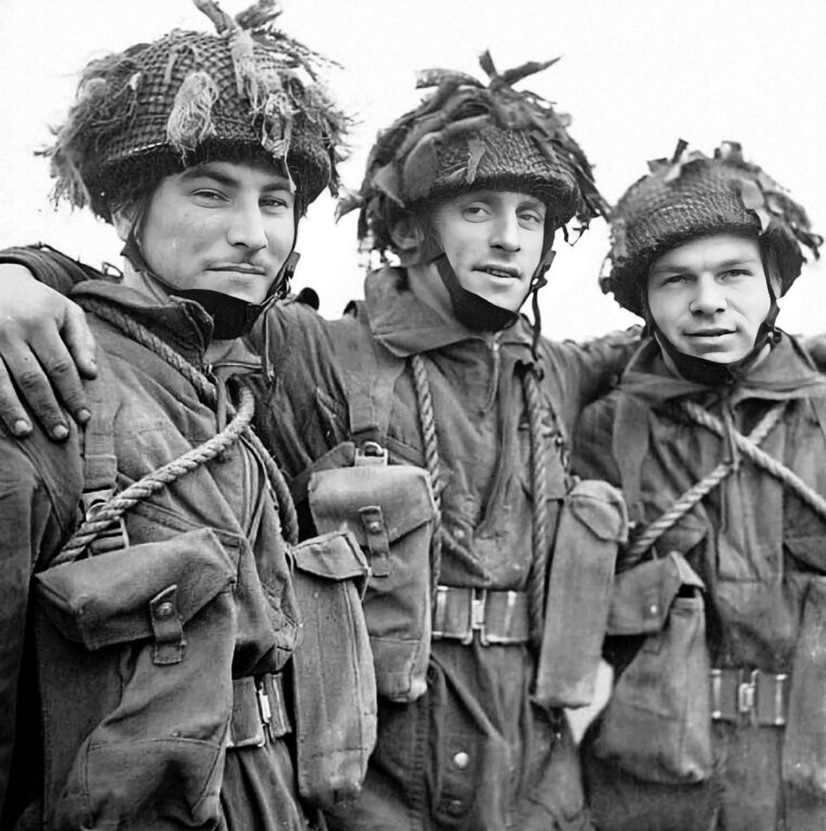 Three soldiers of the 1st Canadian Parachute Battalion at Carter Barracks, Bulford, their home after arriving in Britain in the summer of 1943 to prepare for the D-Day. Attached to the British 3rd Parachute Brigade within the 6th Airborne Division, the Canadians spent months at the base mastering specialized skills—including advanced demolitions, night navigation, and close-quarters combat—transforming them into one of the elite spearheads of the Allied invasion of Normandy.
