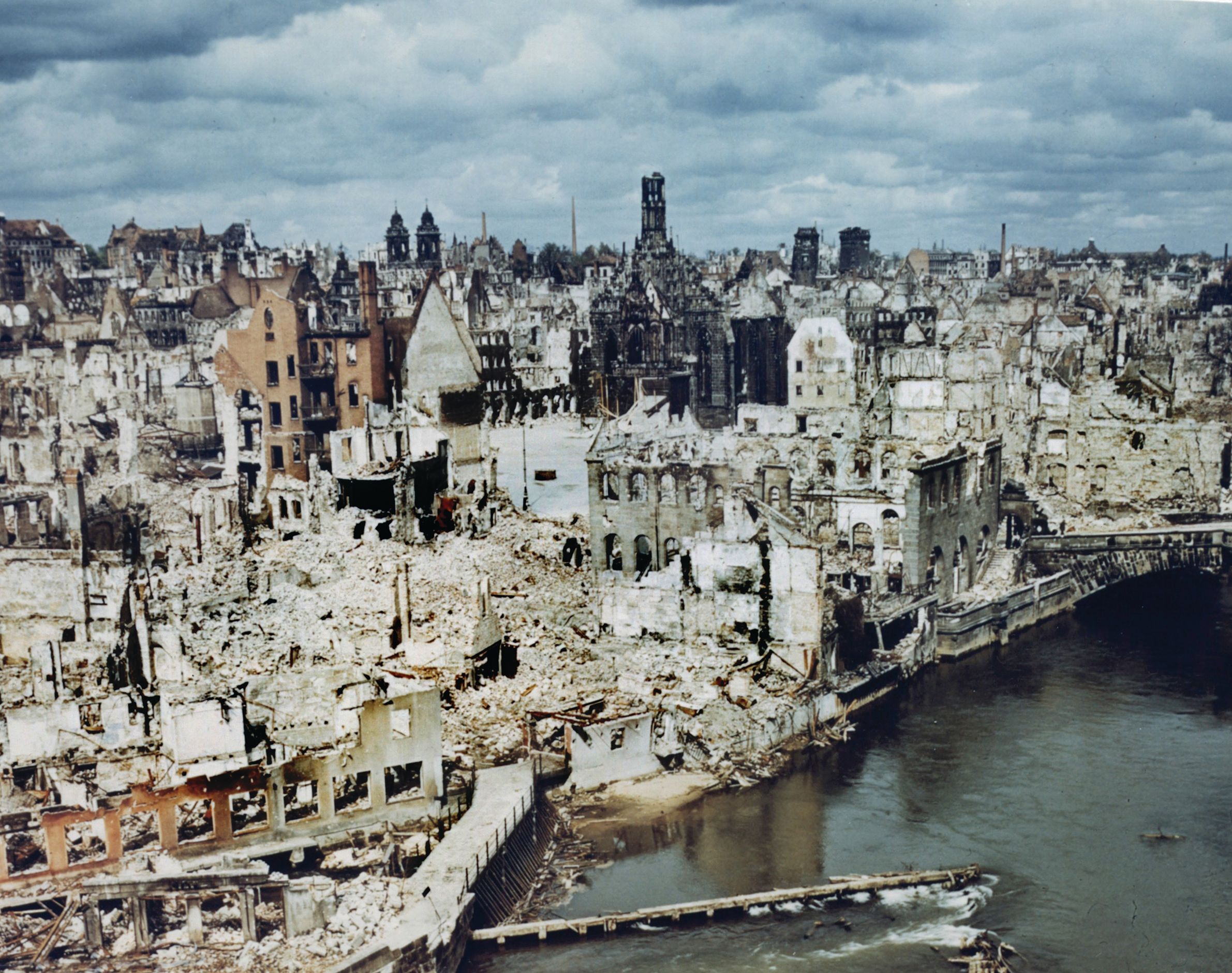 By June 1945, the ideological heart of the Third Reich—once the stage for Hitler’s massive party rallies and the birthplace of the antisemitic Nuremberg Laws—lay in ruins with 90-percent of its historic center destroyed by Allied air raids and more than 6,000 dead. Following the war, the city would become the seat of international justice as host of the Nuremberg Trials.