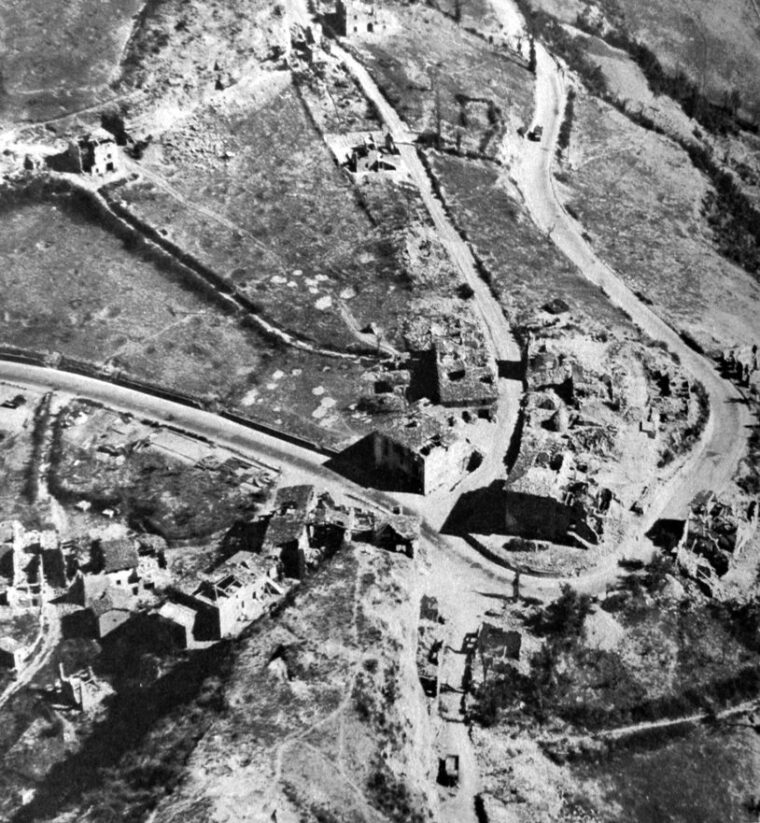Livergnano, strategically situated on Florence-Bologna Highway 65, was reduced to ruins by heavy fighting.