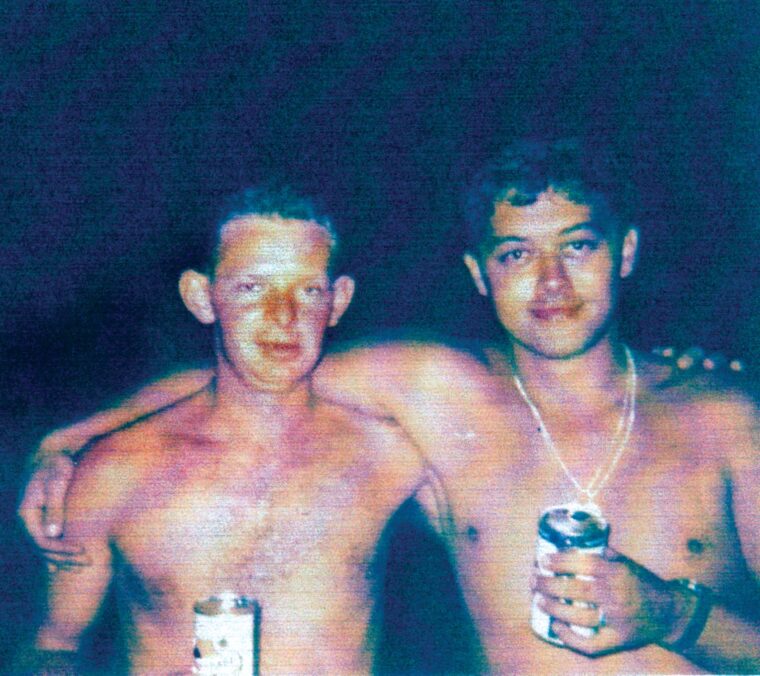 From left, Spc. 4th Class Jerry Ewing and Spc. 4th Class Kenneth “Mim” Crowell Jr. at Landing Zone Bayonet in May 1969, shortly before Ewing was killed when a mortar round hit his M113 armored personnel carrier on May 17.