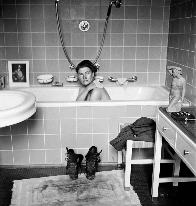 Vogue war correspondent Lee Miller poses in Adolf Hitler’s bathtub at his apartment on Prinzregentenplatz in Munich on April 30, 1945—the very day he committed suicide in Berlin. Afterward, Miller, who had previously documented the horrors at Buchenwald and Dachau, bathed in the tub and slept in the Führer’s bed and was also photographed in Eva Braun’s quarters.