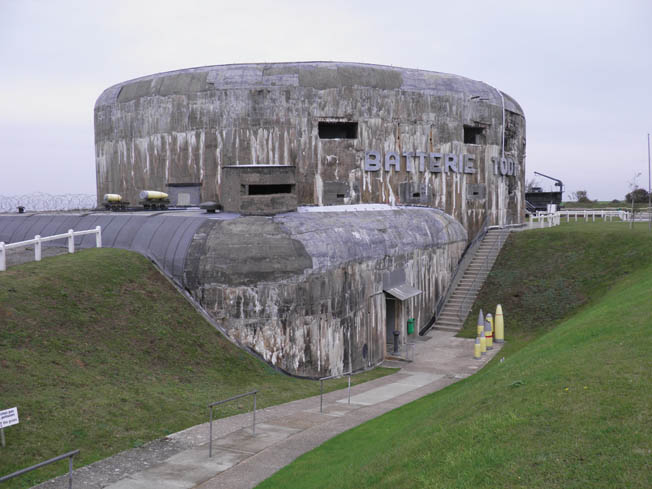 Turm I of Batterie Todt today. The “windows” of the bunker-turned-museum were used to vent the buildup of gases inside the casemate when the 38cm gun was fired.