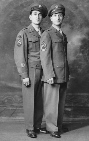 Archie Mathosian, right, and his brother George (Service Company, 749th Tank Battalion), the author’s father, pose for a photographer somewhere in England.