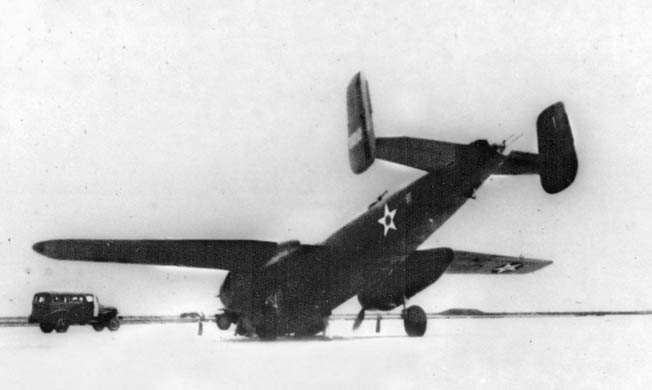 Top-secret training for the mission was not without risk. This B-25 crashed at Ellington Field, Texas, March 10, 1942. 