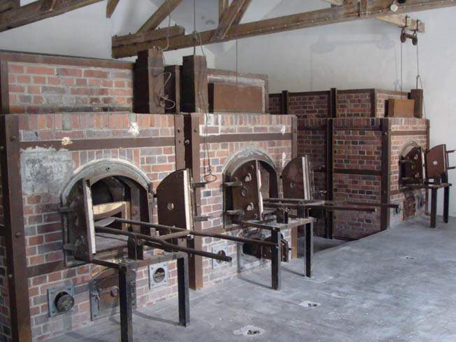 The grim ovens within the crematorium where thousands of inmates who died at Dachau during its 12 years of existence were disposed of.