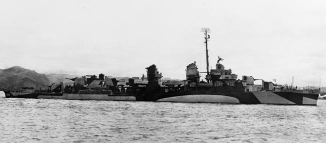 The American destroyer Bush furiously fought off a swarm of kamikazes at Kerama Retto before being sunk on June 6, 1945, with a loss of 87 lives. 
