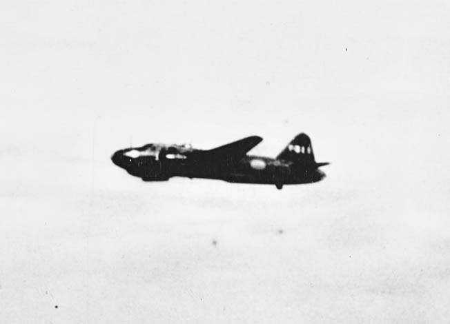 Close-up of a Japanese Betty bomber, photographed as it passes Chicago.