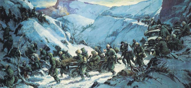 During the Korean War, U.N. forces retreating to the 38th Parallel were stalled at Funchilin Pass when a section of the bridge was blown.