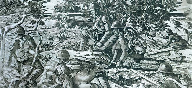 An illustration of the Battle of Wake Island. 