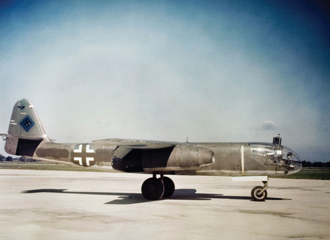 The Arado Ar.234 was designed as a twin-engine jet bomber. Although it entered service in July 1944, numbers were limited and the plane did not participate in combat operations until January 1945. This example is on display at the Smithsonian’s Udvar-Hazy Center.