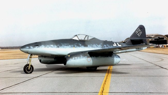 The "wunderwaffe" Messerschmitt Me-262A. This particular model is now on display at the National Museum of the U.S. Air Force at Wright-Patterson Air Force Base near Dayton, Ohio.