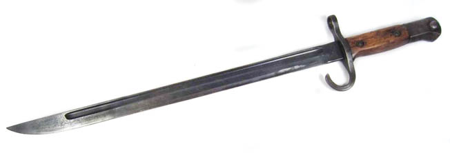 The classic sword bayonet that equipped the Arisaka Type 99 rifle is easily identified by the pronounced hook of its guard. 