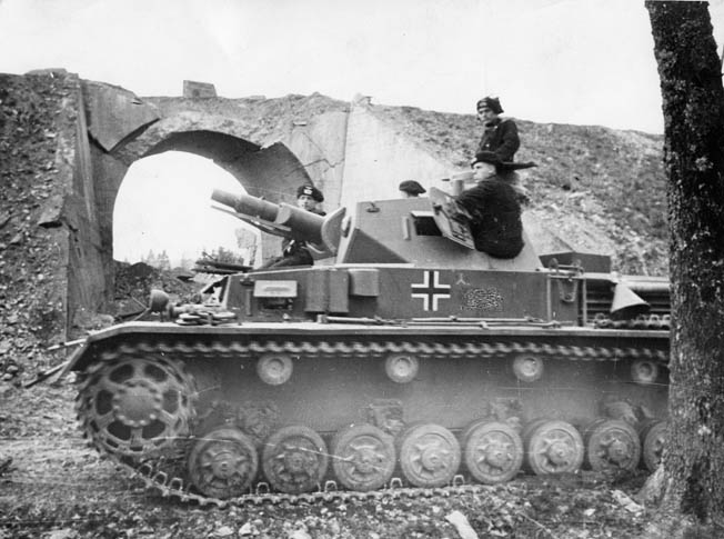 This German tank is one a relative few PzKpfw. III models that took part in the conquest of Belgium, France, the Netherlands, and Luxembourg. The PzKpfw. III mounted a short-barreled 50mm cannon, comparable to the best weapons mounted on heavy British and French tanks. 