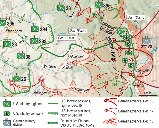 Walter led his platoon through heavy concentrations of German troops and armored vehicles as the Americans slipped through enemy lines en route to the town of Elsenborn and friendly forces. Walter's leadership and command presence saved the platoon from capture or annihilation. 