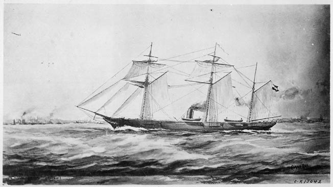 CSS Alabama in her full glory. The 220-foot sloop mounted just eight guns, but took 64 prizes worth some $6.5 million in a 21-month-long career that ranged from Newfoundland to Cape Town, South Africa.