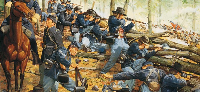 In the deep woods of Chickamauga Creek, wary Union and Confederate soldiers thrashed the the under brush seeking a confrontation to the death.