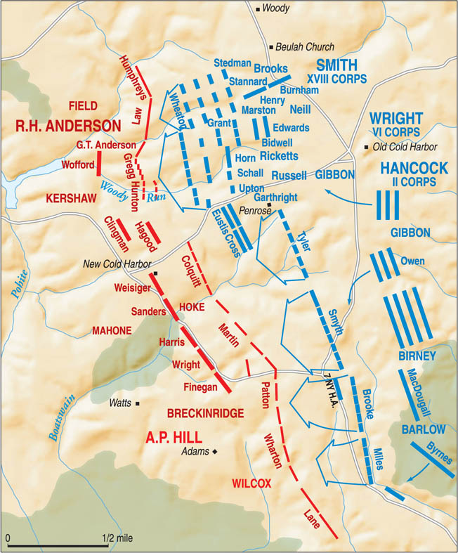 Believing wrongly that Robert E. Lee’s weary Confederates could not withstand an all-out assault at Cold Harbor, Lt. Gen. Ulysses S. Grant attacked with three full corps at daybreak on June 3, 1864. The attacks were a gruesome failure.