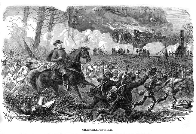 An exultant Lee rides past his equally happy troops as they continue the rout of Union forces at Chancellorsville. It was Lee’s high-water mark as a Civil War commander. 