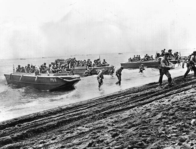 Marines of Maj. Gen. Alexander A. Vandegrift’s 1st Division land virtually unopposed on the beach at Guadalcanal. The Marines penetrated the nearby jungle and established a perimeter with relative ease—the last thing that would be easy on Guadalcanal. 