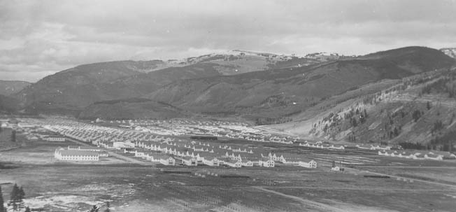 Panoramic view of Camp Hale, Colorado. When completed in November 1942, the camp, at an elevation of 9,200 feet, had more than 800 buildings. 