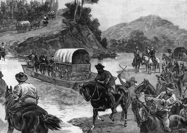 Davis’s party, carrying the final $500,000 of the Confederate treasury, crosses the Pee Dee River in South Carolina. 