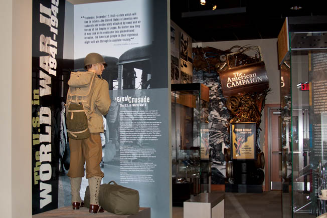 Entering the WWII exhibit area, filled with carefully selected photographs and artifacts, visitors are immersed in the U.S. Army’s efforts to achieve victory in both the European and Pacific Theaters.