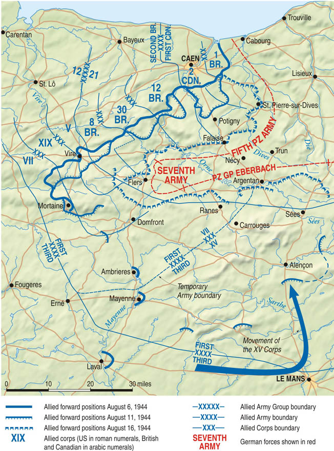 With the Canadians moving south from Caen and Patton’s Third U.S. Army coming north, the Allies hoped to bag large numbers of enemy troops, but a controversial “stop” order derailed those plans. 