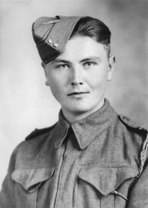 Shown with his garrison cap at a rakish angle, young Norvald Flaaten left home for adventure and found himself in a feature film during his service with the Canadian Army in World War II. 