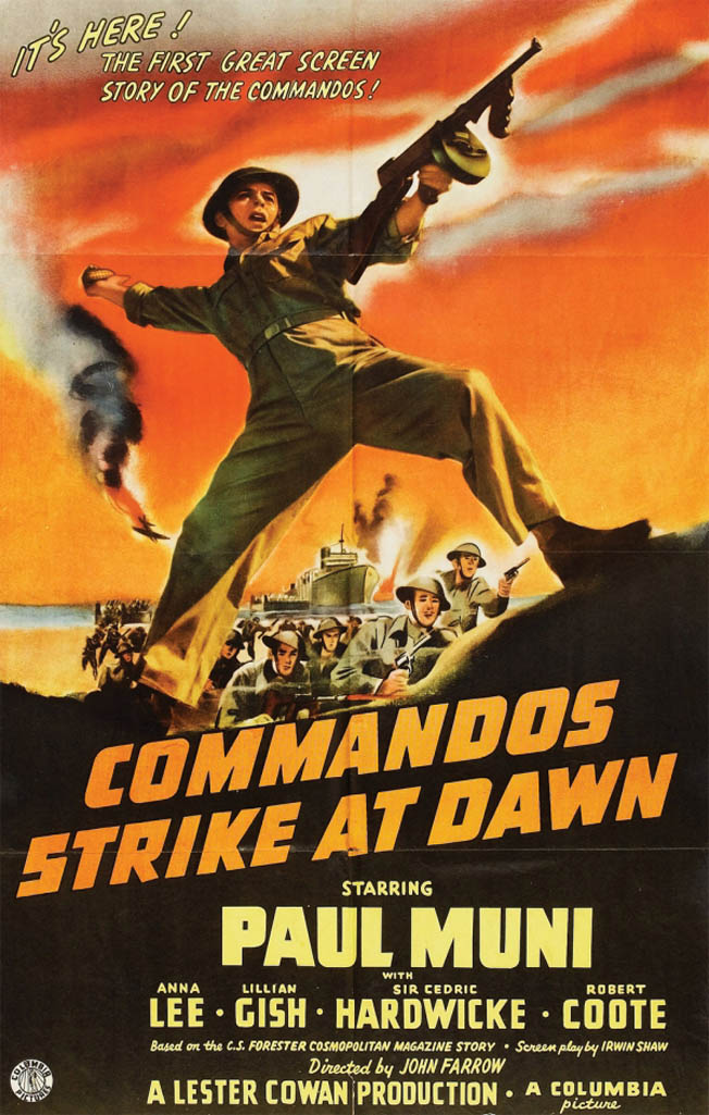 A poster for Commandos Strike At Dawn, a feature film in which Norvald Flaaten played a brief but dramatic role.