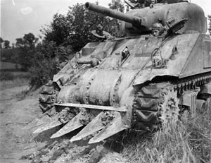 Blades were welded on the hulls of tanks to push through the hedgerows.
