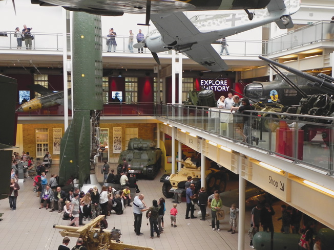 The main entrance gallery is crowded with a spectacular array of military artifacts from WWII.
