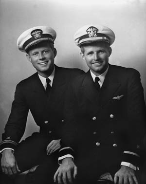 Two of Kennedy’s sons served in World War II: Navy Lt. (jg) John F., and Ensign Joseph Jr., photographed in May 1942. Joe Jr. was killed testing a secret drone aircraft in August 1944.