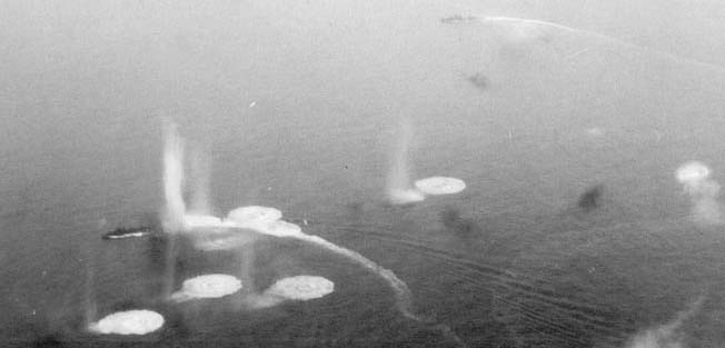 The Japanese battleship Yamato became 'one for the pelicans' as U.S. Navy planes pummeled the giant in the East China Sea.
