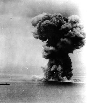 The Japanese battleship Yamato became 'one for the pelicans' as U.S. Navy planes pummeled the giant in the East China Sea.