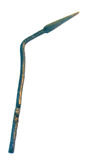 An original Roman spearhead, apparently bent from combat. 