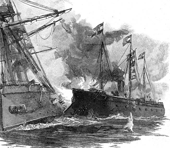 The Ferdinand Max’s iron ram punched through the armor and heavy timbers into the engine room of the Re d'Italia, leaving a gaping hole on her port side. In the mistaken belief that the Re d’Italia was the enemy’s flagship, four Austrian ironclads descended on the unfortunate vessel.