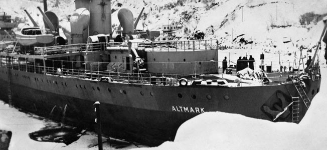 Jammed with prisoners, the German supply ship Altmark was en route back to the Fatherland when she was intercepted and boarded by the British Navy.