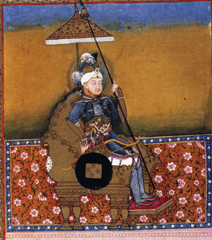 TAMERLANE (1336?-1405). Turkic conqueror, born near Samarkand. Indian ms. illumination.