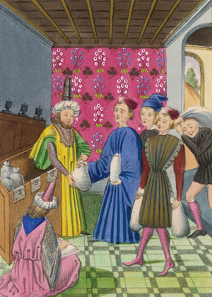 Bajazet, sultan of Turkey, accepts ransom money for the comte de Nevers and other French Knights, captured during a reckless invasion of Turkey near Nicopolis Date: 1396