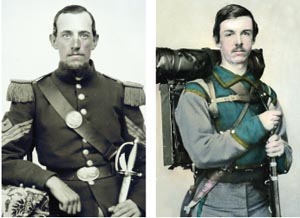 Captain Otis Baker (left) of the 4th Rhode Island. A.P. Hill's Confederate division forced his regiment to withdraw. A soldier from the 11th Virginia of James Kemper’s badly depleted brigade of Virginians.