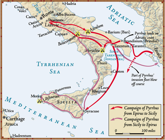 The steady growth of the Roman empire caused the Italians in the southern part of the country to call on Greek mercenary leader Pyrrhus to check the Romanb advance.