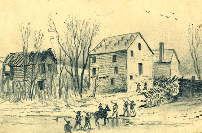 Union infantry wade through Broad Run during the runup to the battle. Lt. Gen. A.P. Hill’s failure to reconnoiter the situation cost the Confederates dearly.